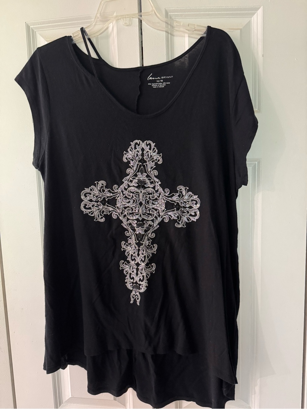 Black Short-Sleeve Cross Graphic Top